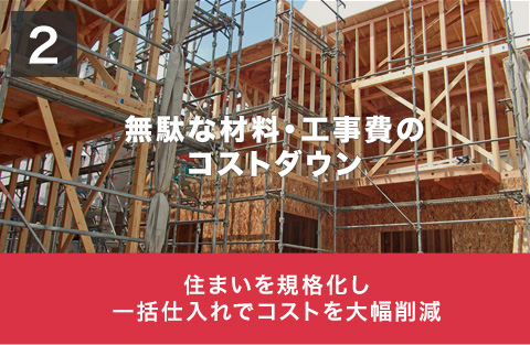 無駄な材料・工事費のコストダウン。住まいを規格化し一括仕入れでコストを大幅削減